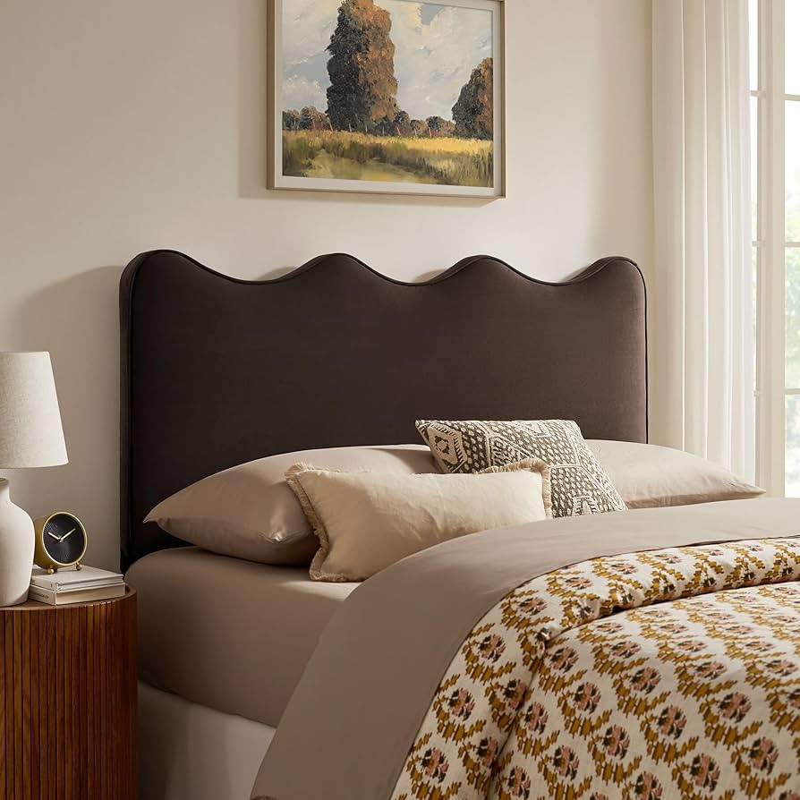 Monday Athena Queen Size Performance Velvet Adjustable Headboard in Chocolate Brown - with Scallo... | Amazon (US)