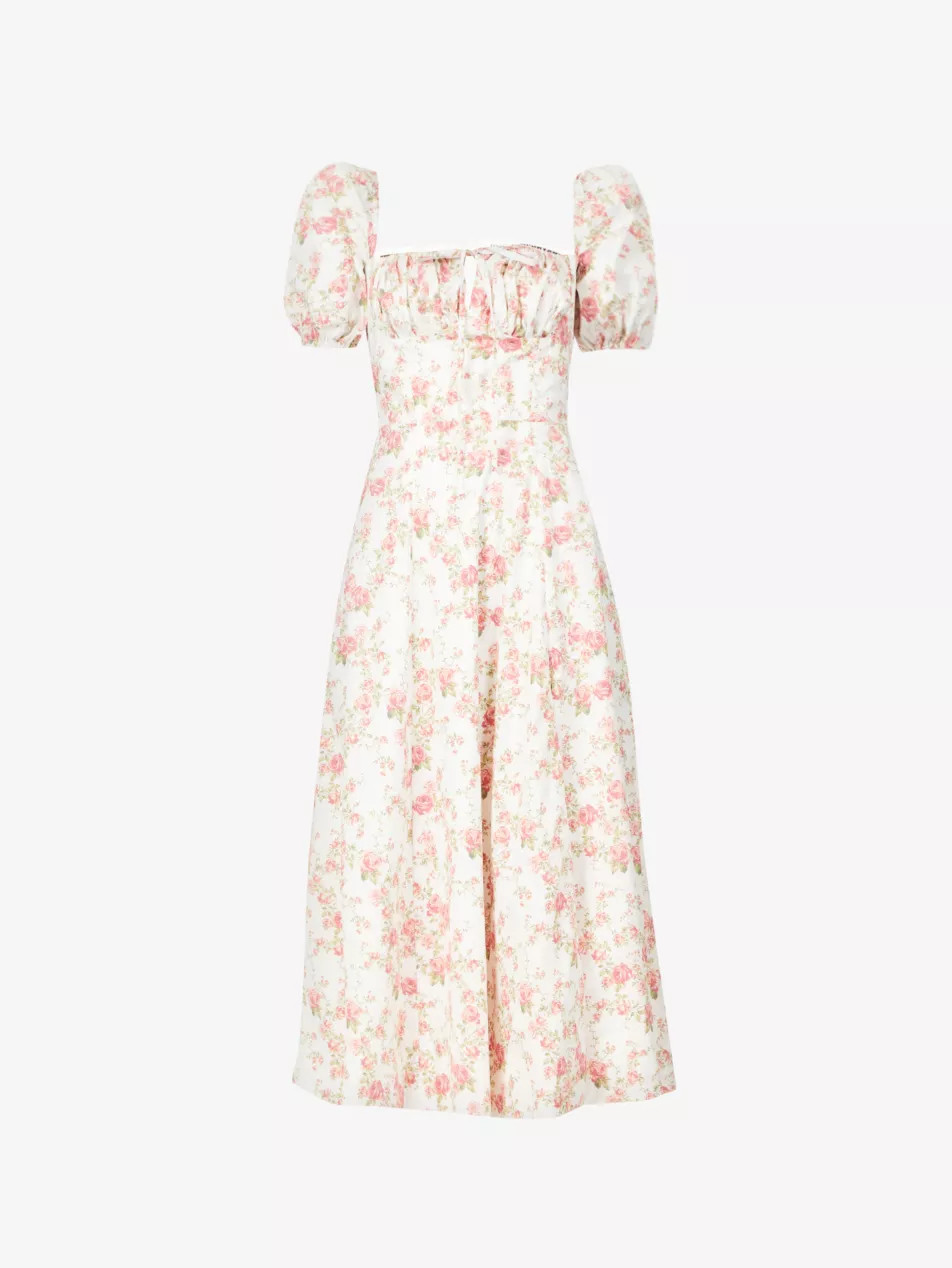 Tallulah puffed-sleeve woven midi dress | Selfridges
