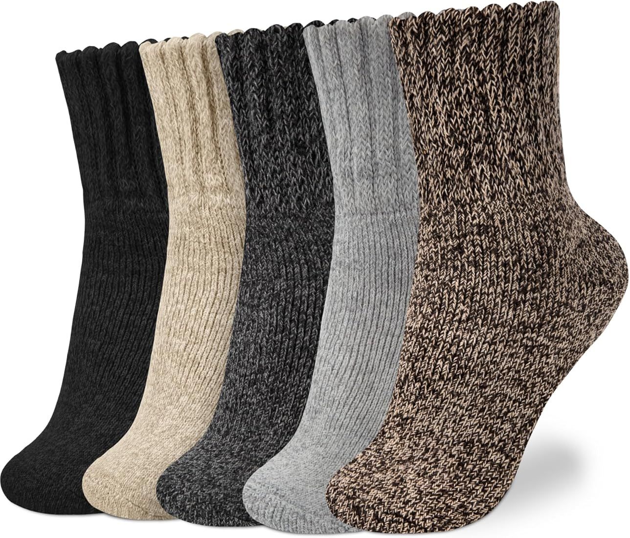 Senker Fashion 5 Pairs Wool Socks for Women, Thick Winter Boot Socks Knit Warm Socks Cozy Crew So... | Amazon (US)
