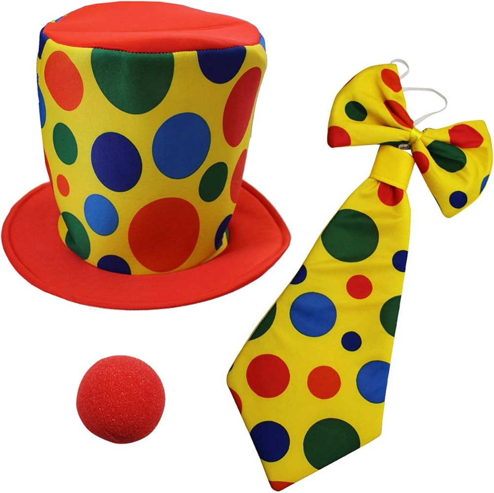 Funny Party Hats Clown Costume - Clown Hat, Jumbo Tie & Clown Nose - Clown Accessories | Amazon (US)