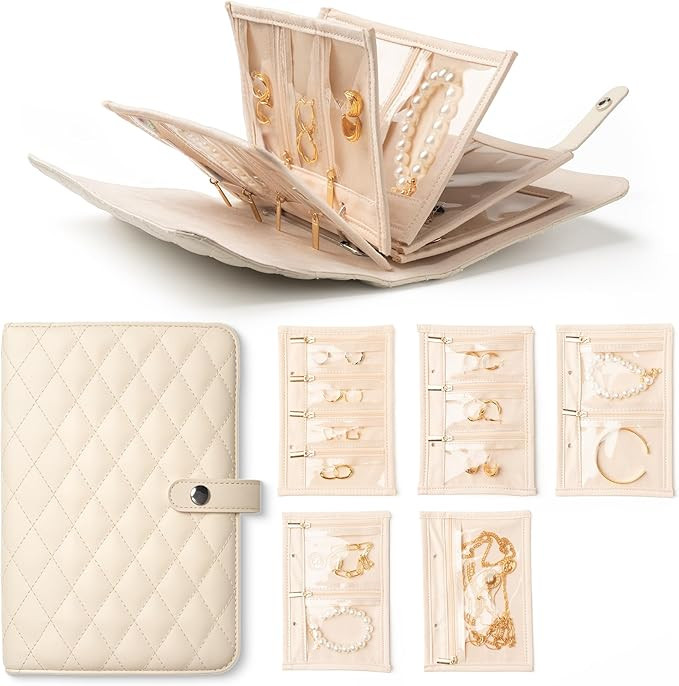 Travel Jewelry Organizer Case Jewelry Organizer Book with Transparent Velvet Zipper Pouches for R... | Amazon (US)