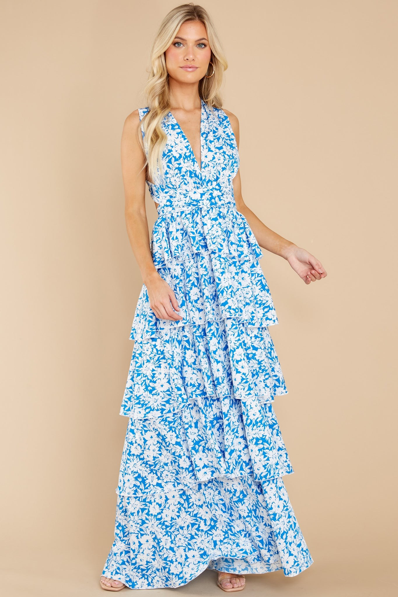 Growing On Me Bright Blue Floral Print Maxi Dress | Red Dress 