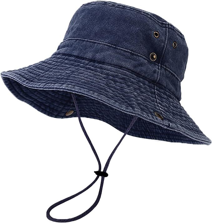 Unisex Cotton Boonie Hat Summer Outdoor Packable Fishing Bucket Hat Beach Sun Hat with String for... | Amazon (US)