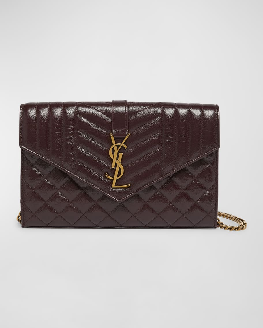 Saint Laurent Small YSL Envelope Wallet on Chain in Triquilt Leather | Neiman Marcus