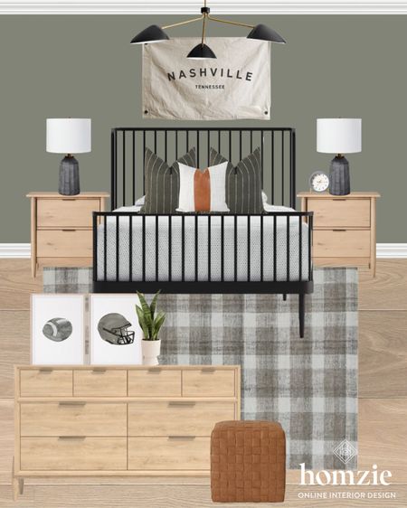 Teen boy bedroom! We love the neutral natural nightstands and dresser! Add a pop of green and some leather accents and this space can grow with him. The plaid rug pulls it all together! 

#LTKfamily #LTKkids #LTKhome
