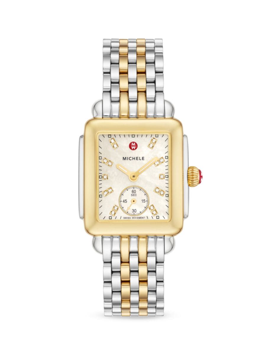Deco Two-Tone Diamond Marker Rectangular Bracelet Watch | Saks Fifth Avenue