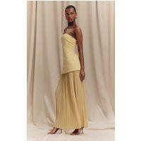 Lemon Bandeau Pleated Chiffon Skirt Panel Maxi Dress | PrettyLittleThing US