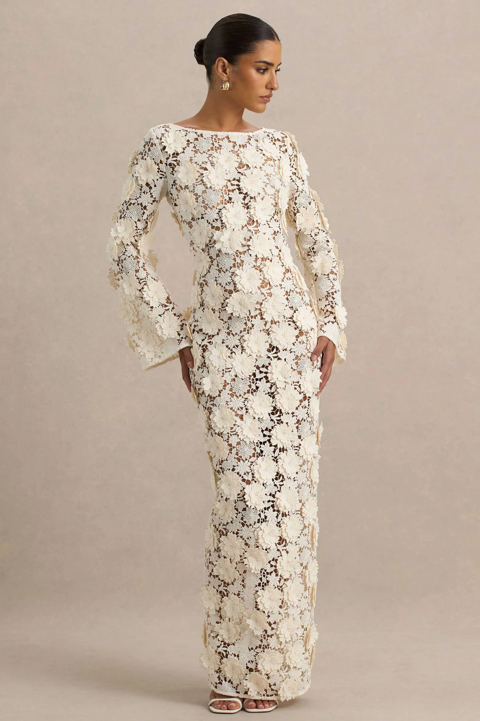 Viper | Cream Lace Long-Sleeve Maxi Dress | Club L London