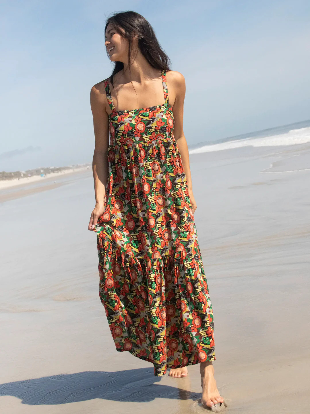 Mia Tie-Back Maxi Dress - Orange Floral Blooms | Natural Life