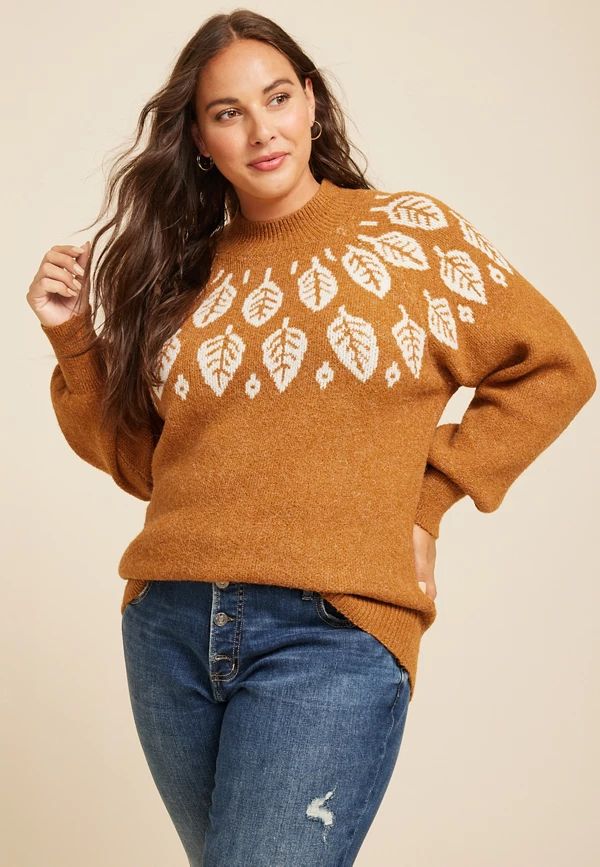 Plus Size Fair Isle Leaf Mock Neck Sweater | Maurices