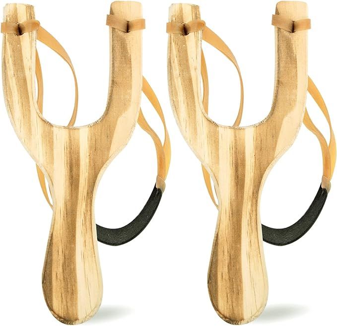 POPLAY 2PCS Wooden Slingshot Toy, Solid Wooden Slingshot Resortera with Spare Rubber Band for Cat... | Amazon (US)