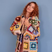 Granny Square Crochet Wool Cardigan Boho Patchwork Hooded Coat | Etsy (US)