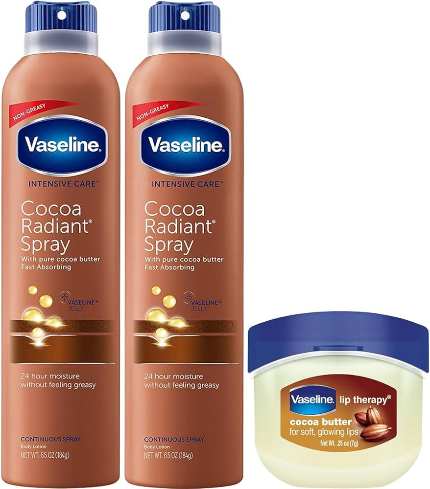 Vaseline Cocoa Radiant Spray Body Lotion 2-Pack + Mini Lip Therapy for Soft, Glowing Skin & Lips | Amazon (US)