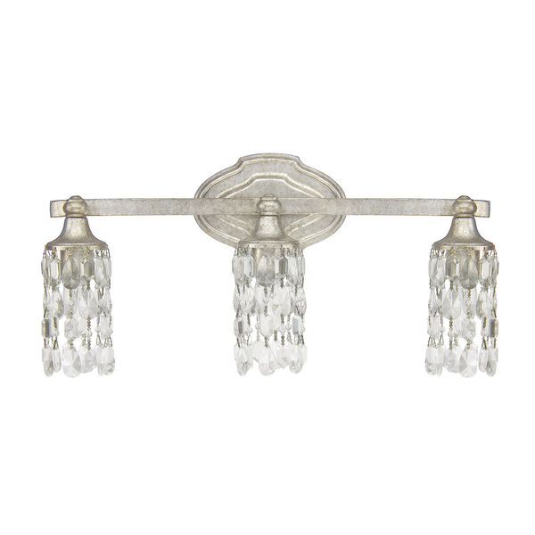 Blakely Antique Silver Three-Light Vanity with Clear Crystals | Bellacor