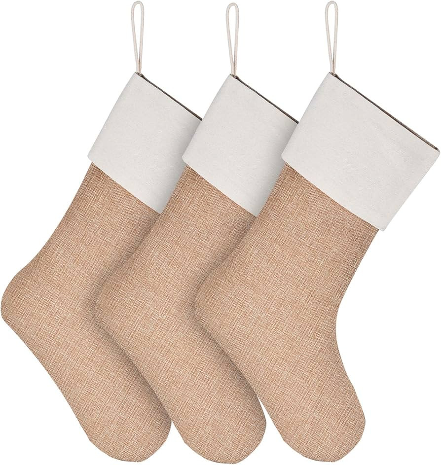 Sunshane Burlap Christmas Stockings Xmas Fireplace Hanging Stockings Decoration Stockings for Chr... | Amazon (US)