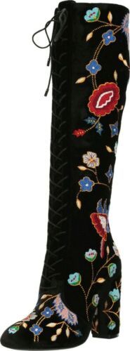 Alice + Olivia Vesey EU 36 US 5.5 Black Velvet Embroidered Knee High Boots $795 | eBay US