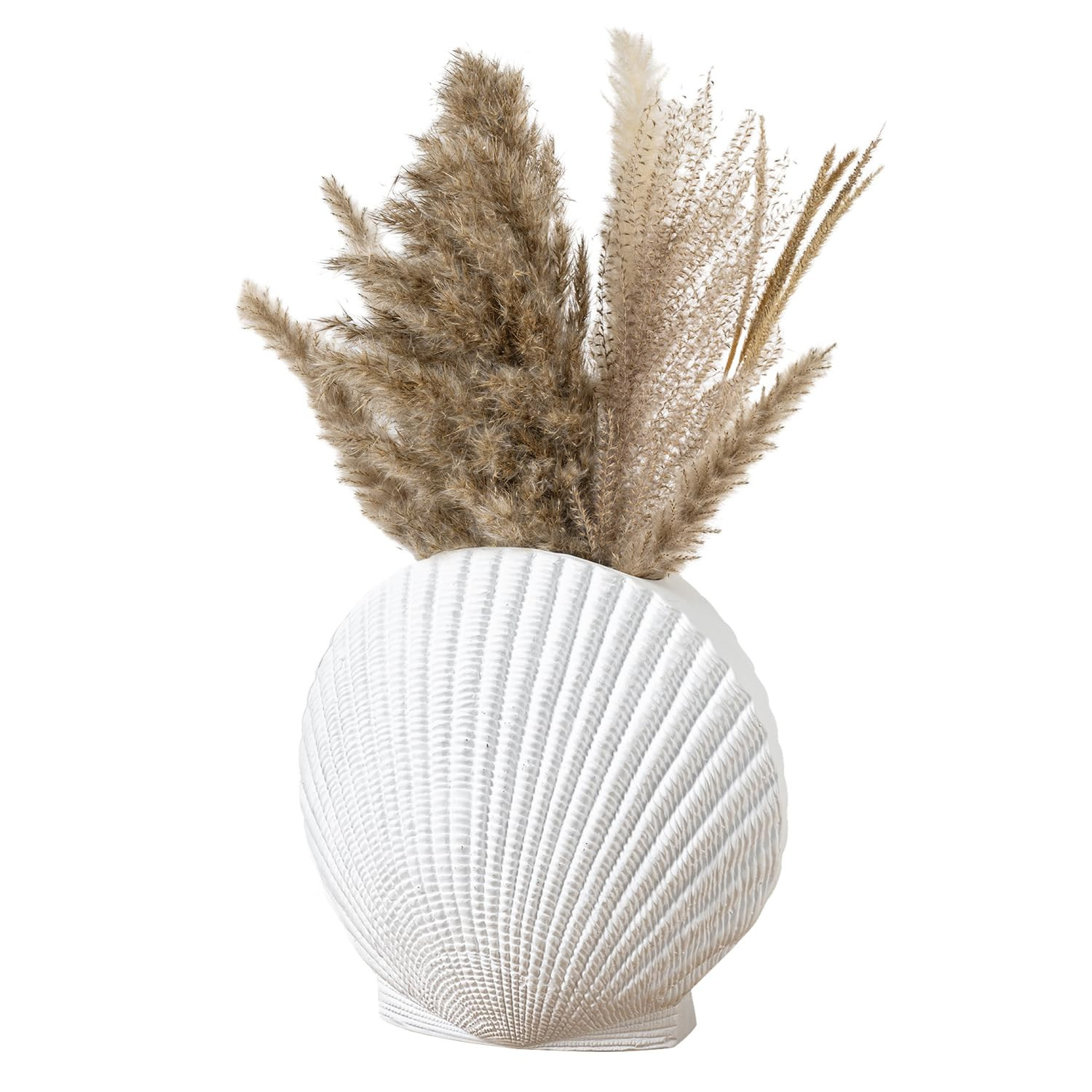 MyGift White Ceramic Flower Vases, 10 inch Pampas Grass Vase, Decorative Shell Shaped Vase for Li... | Amazon (US)