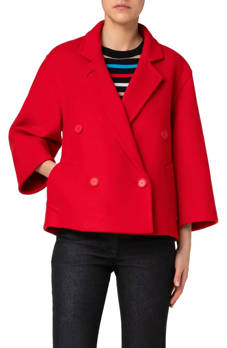 Akris punto Double Breasted Wool Blend Car Coat | Nordstrom | Nordstrom