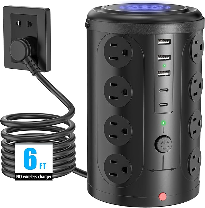 Tower Power Strip Surge Protector with 16 Outlets and 5 USB Ports (2 USB-C), 6FT Extension Cord w... | Amazon (US)