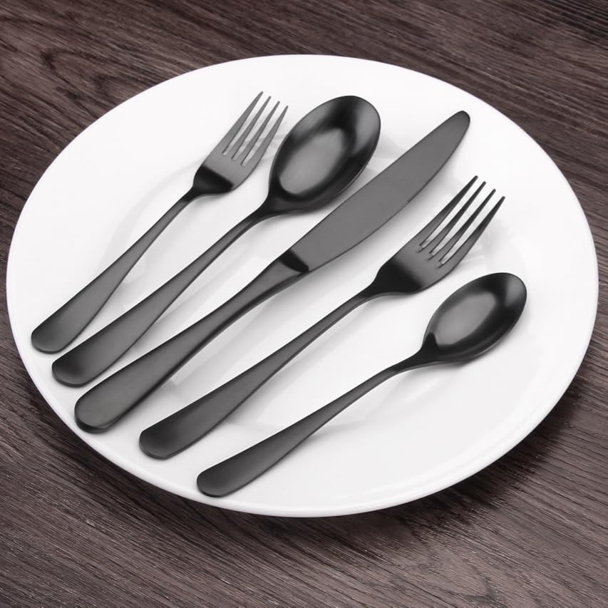 Black Silverware Set Aisoso 20 Piece Stainless Steel Flatware Cutlery Set Service for 4, Include Kni | Amazon (US)