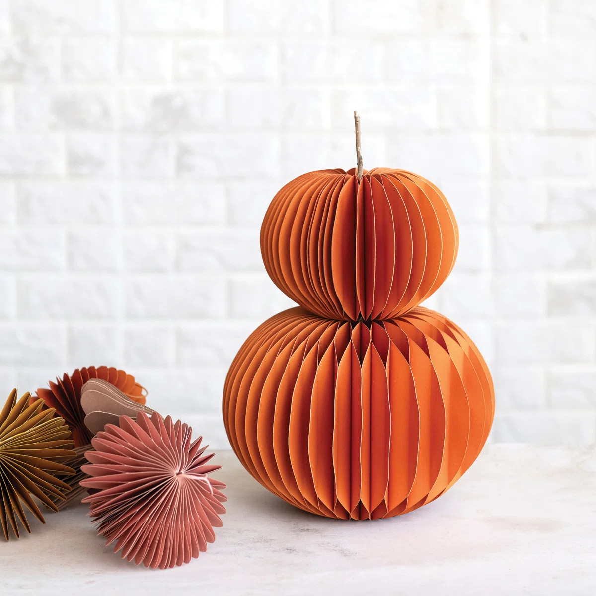 Paper Folding Honeycomb Pumpkin with Twig Stem | Wayfair North America