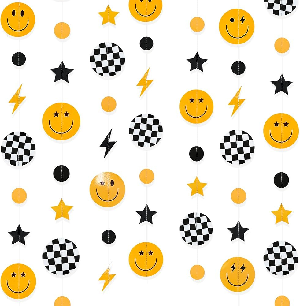 One Happy Dude 1st Birthday Decorations Black Yellow Smile Face Lightning Star Checkered Circle D... | Amazon (US)