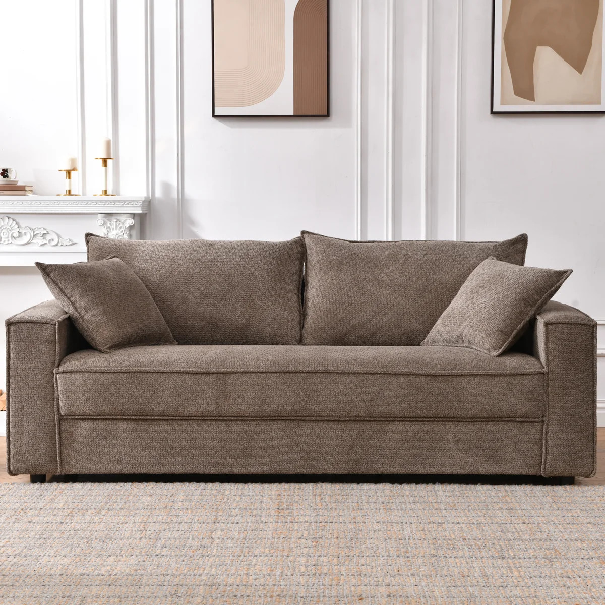 Traditional Upholstered Standard Sofa with Square Armrests and 2 Throw Pillows | Wayfair North America