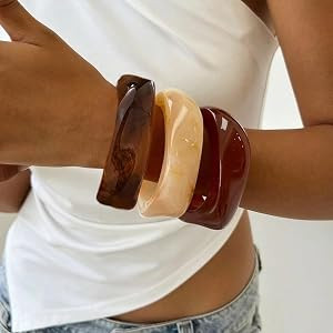 FAXHION Chunky Resin Acrylic Bangle Bracelets for Women, Colorful Wide Geometric Bangles Set, Sta... | Amazon (US)