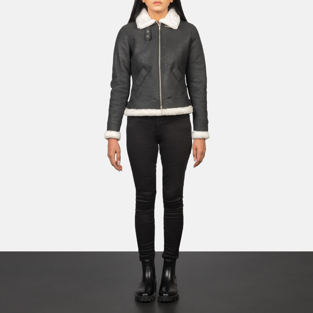 Sherilyn B-3 Black & White Leather Bomber Jacket | The Jacket Maker