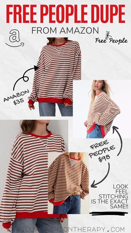 Free People Striped sweatshirt lookalike from Amazon  

#LTKstyletip #LTKfindsunder50 #LTKfindsunder100