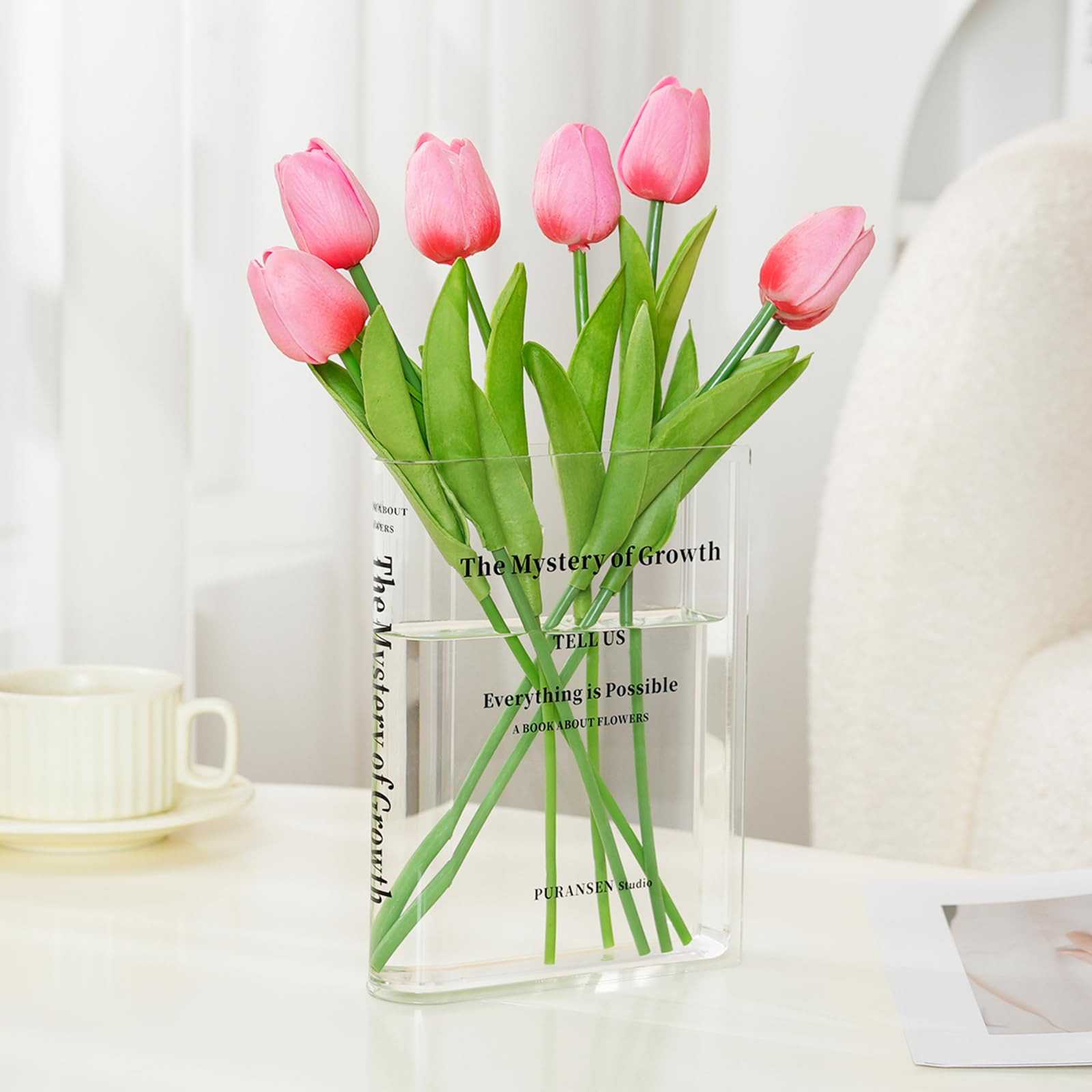 Puransen Clear Bookend Vase for Flowers - Aesthetic Room Decor for Modern Home/Office, Minimalist... | Amazon (US)