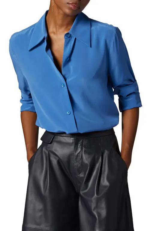 Equipment Leona Silk Button-Up Shirt in Bright Cobalt at Nordstrom, Size X-Small | Nordstrom