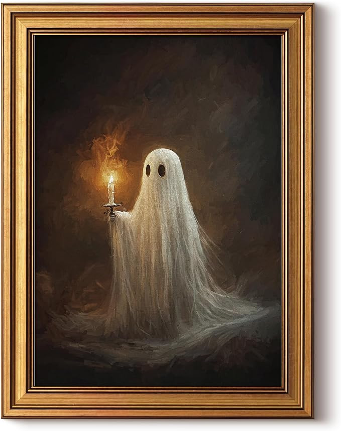 WHASAYART Gold Framed Canvas Wall Art, Halloween Ghost Candle, 12x16 Inch | Amazon (US)