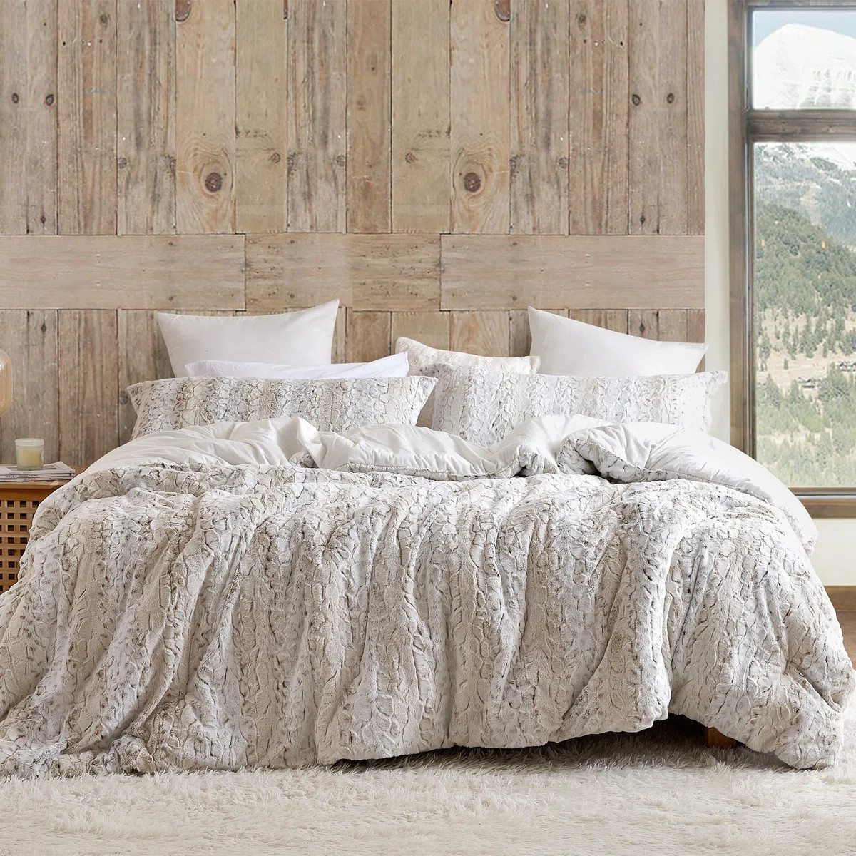Snow Leopard Faux Fur Coma Inducer Oversized Comforter Set | Wayfair North America