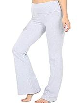 Zenana Women's Plus Size Stretch Cotton Fold Over Waist Flare Leg Yoga Pants - H Grey - 1XL | Amazon (US)