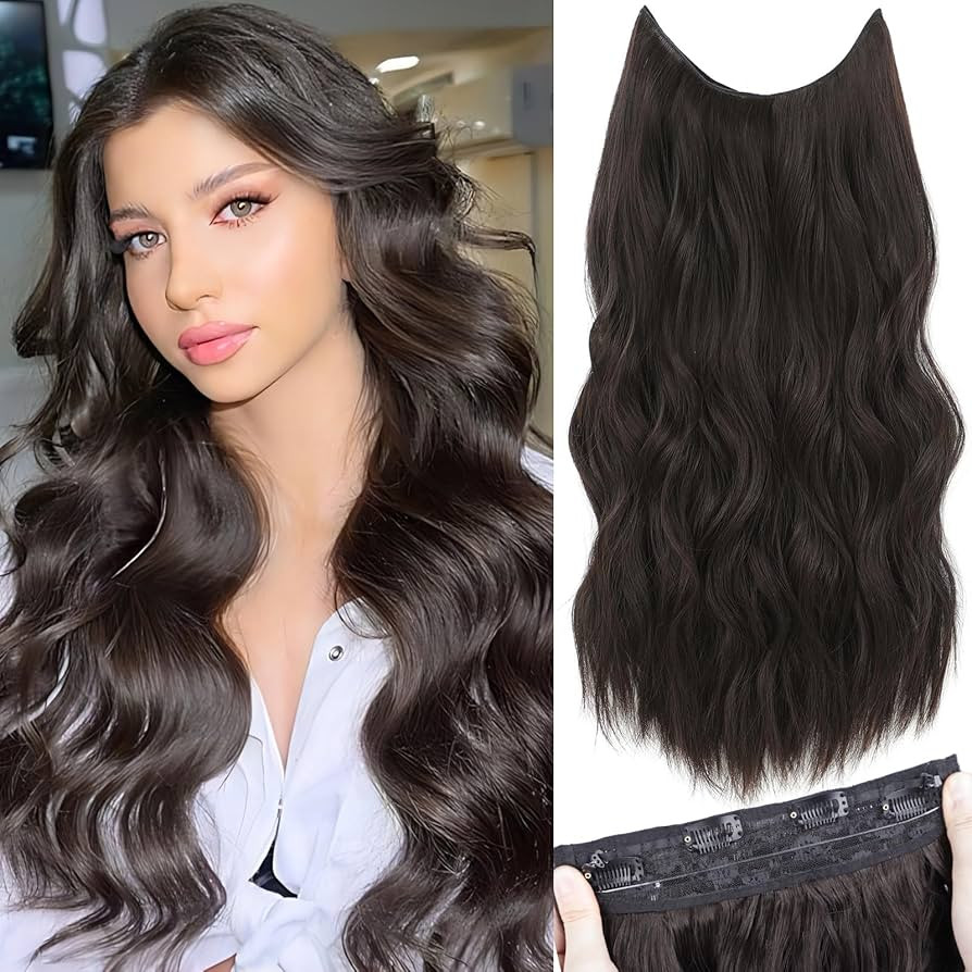 Einaey Invisible Wire Hair Extensions with 4 Secure Clips in Extensions, 20 Inch Dark Brown Hair ... | Amazon (US)