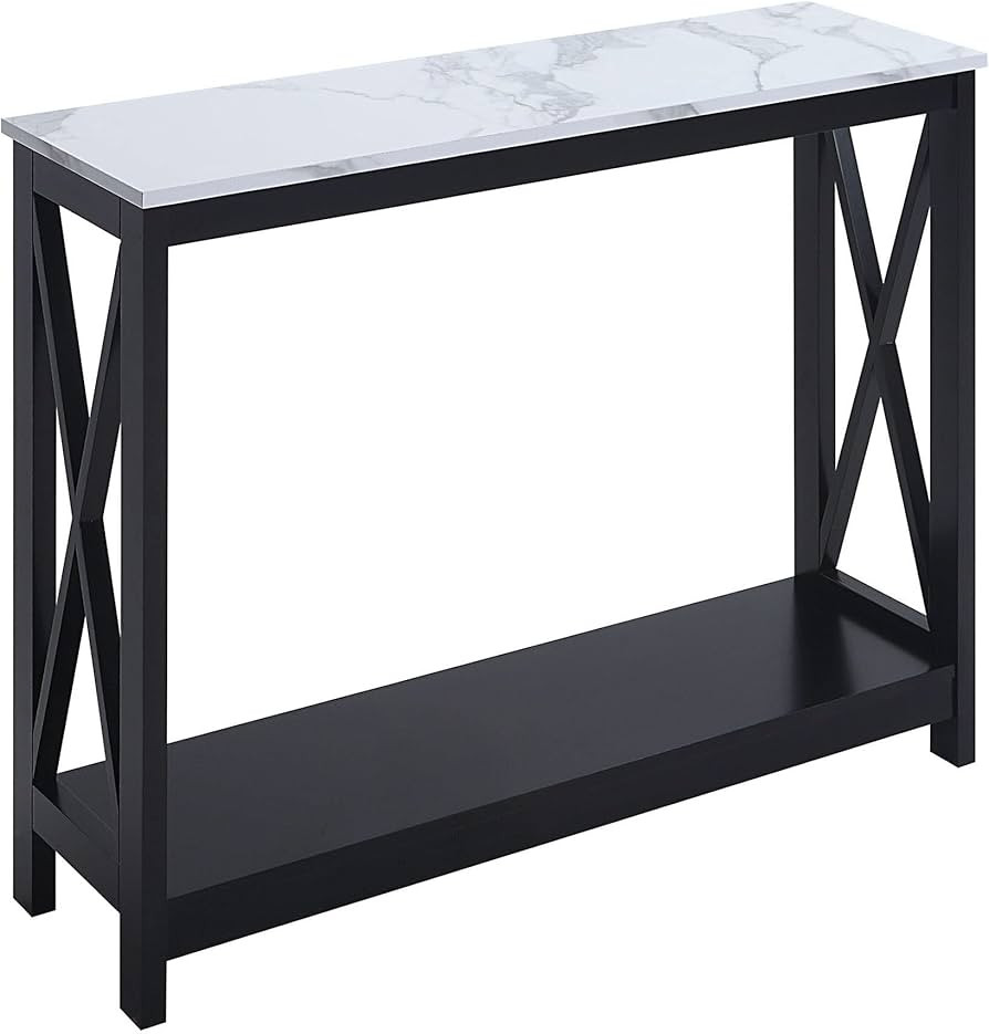 Convenience Concepts Oxford Console Table with Shelf, White Faux Marble/Black | Amazon (US)