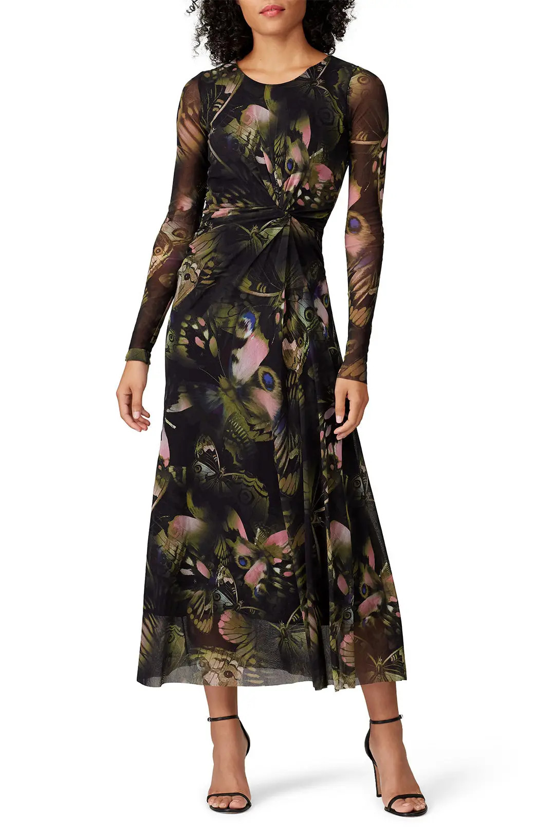 Black Butterfly Printed Midi Dress | Rent The Runway