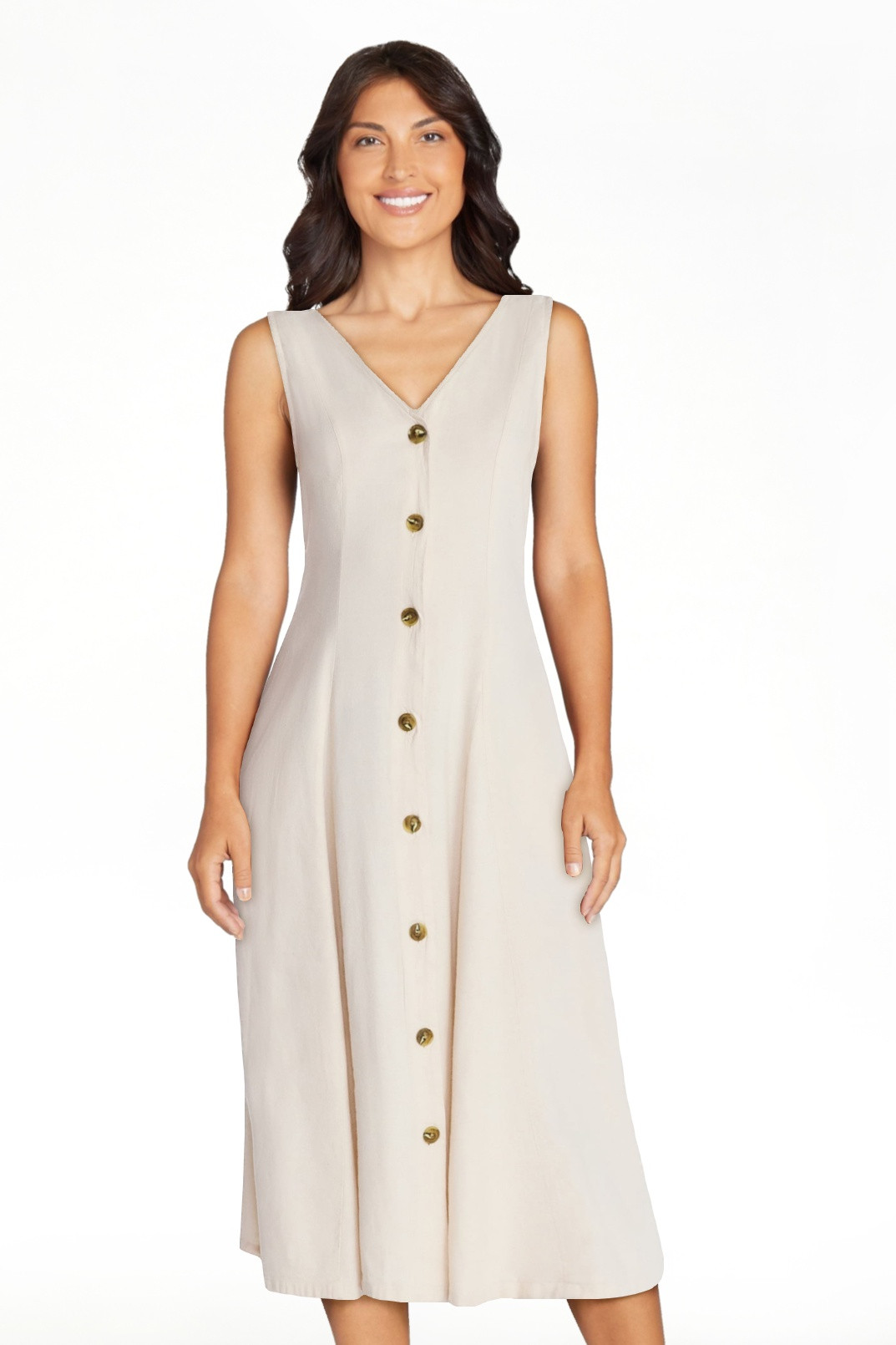 Time and Tru Women's Sleeveless Button Down Linen Blend Dress, Sizes XS-XXXL | Walmart (US)