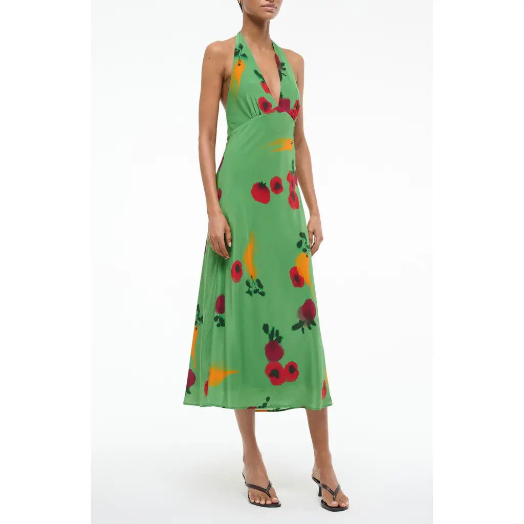 STAUD Lucca Silk Halter Dress in Farmers Market Leaf at Nordstrom, Size Small | Nordstrom