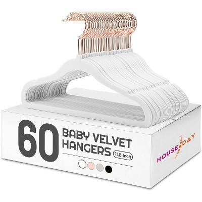 HOUSE DAY 11.8 Inch Velvet Baby Hangers White 60 Pack | Target