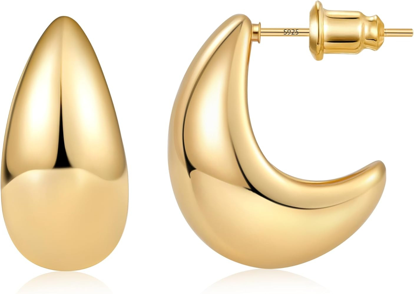 Gacimy Chunky Earrings for Women, Teardrop Earrings with 925 Sterling Silver Post, 14K Gold Plate... | Amazon (US)