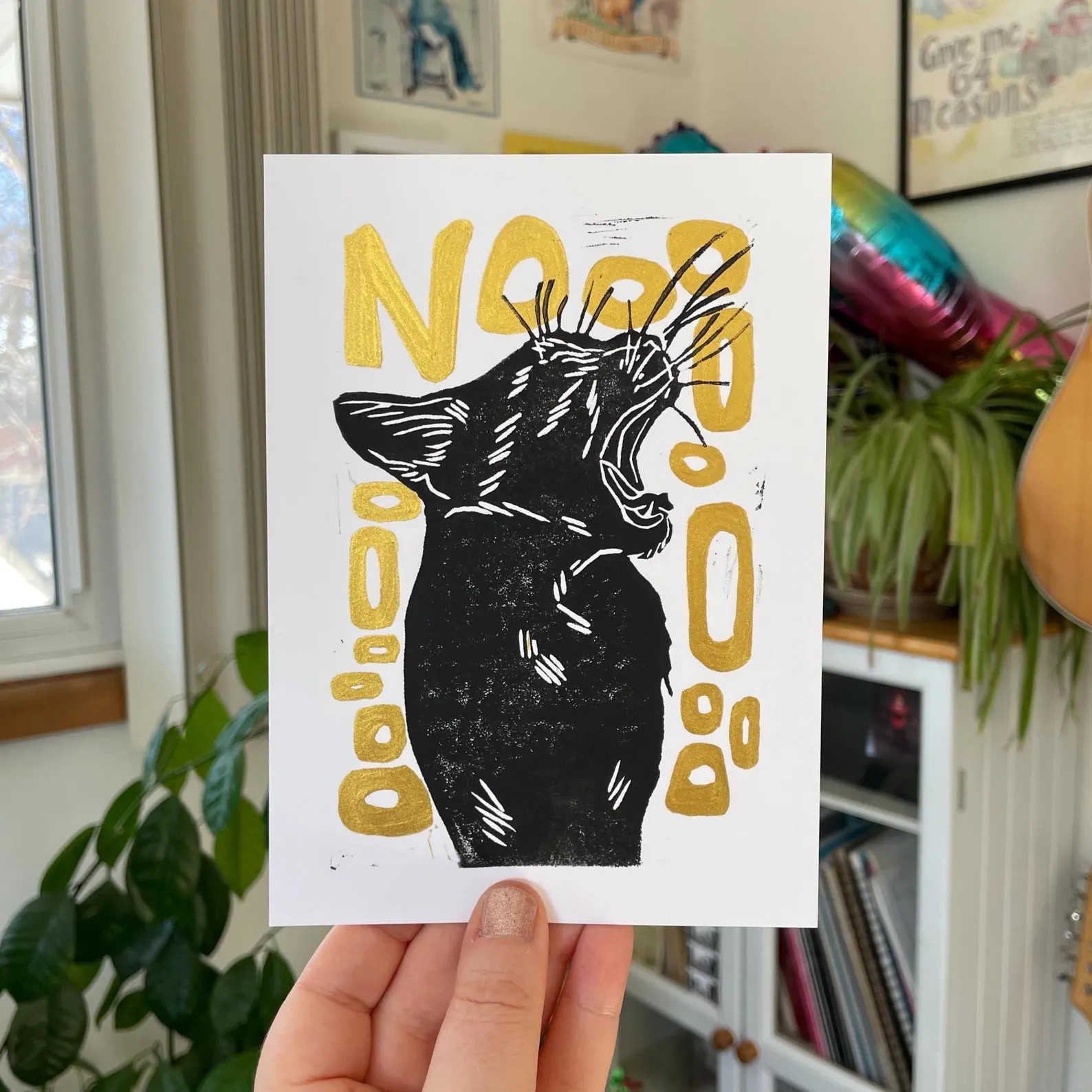 No cat linocut block print 5x7 | Etsy (Global)
