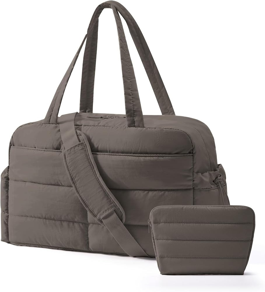 BAGSMART Gym Bag for Women, 2-PC Puffer Travel Duffle Bag Carry On Tote Bag | Amazon (US)