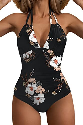 B2prity Women's One Piece Swimsuit Tummy Control Halter Bathing Suit Slimming Supportive Long Torso Friendly Swimwear | Amazon (US)