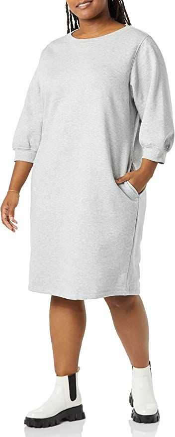 Amazon Essentials Women's Plus Size Fleece Blouson Sleeve Crewneck Dress | Amazon (US)