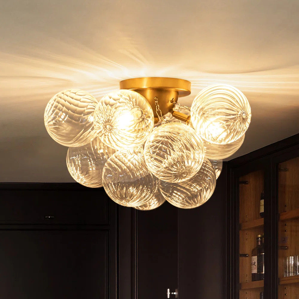 3-Light Cluster Glass Bubble Semi-Flush Mount | Wayfair North America