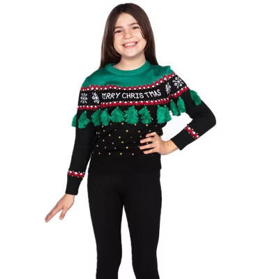 Tipsy Elves Kid's Christmas Tree Tassel Ugly Christmas Sweater - Funny Ugly Christmas Sweater for Holid: X Small | Target