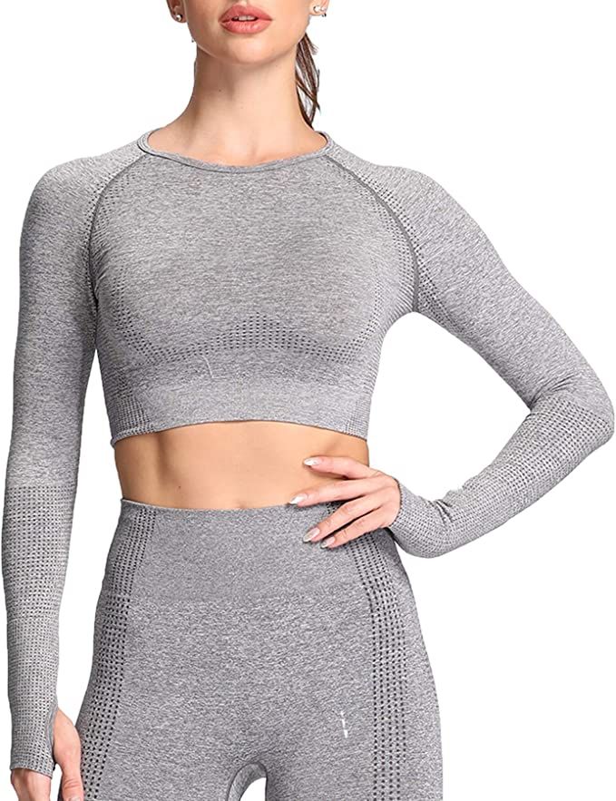 Aoxjox Women's Vital Seamless Workout Long Sleeve Crop Top Gym Sport Shirts | Amazon (US)