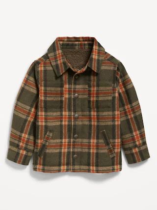 Unisex Sherpa-Lined Plaid Shacket for Toddler | Old Navy (CA)